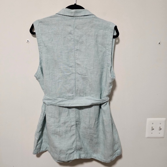 Tahari Belted Linen Vest Light Blue Women's XL Coastal Minimalist Casual Capsule - Picture 2 of 8